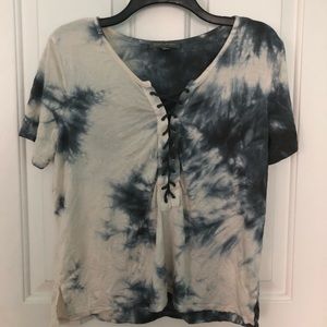 Tie dye blue lace up top